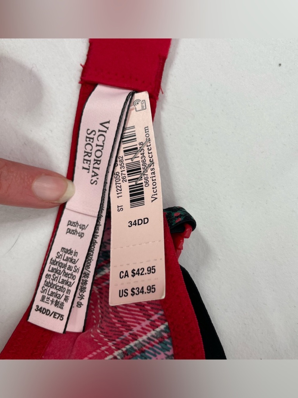 Victoria’s Secret Red Plaid Push-Up Bra 34DD | Tartan Holiday Lingerie Underwire - Picture 4 of 5